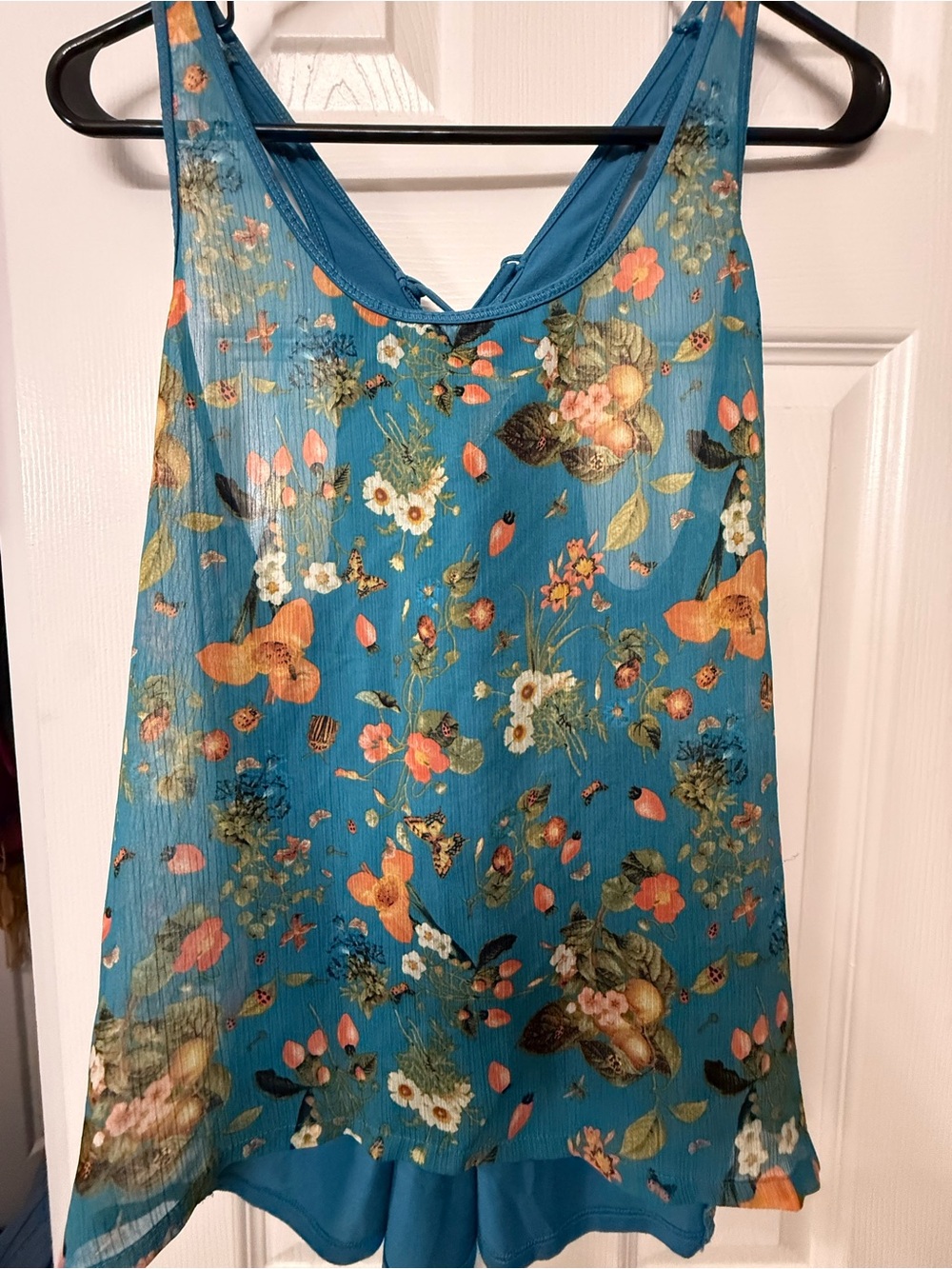 Vera Wang Teal Floral Chiffon Camisole